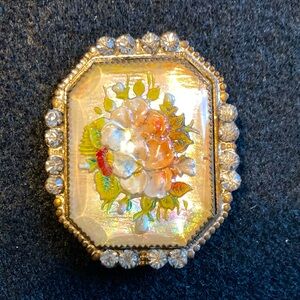 Vintage yellow gold tone glass encased brooch